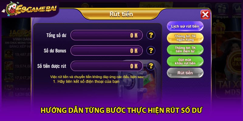 Hướng dẫn từng bước thực hiện rút số dư